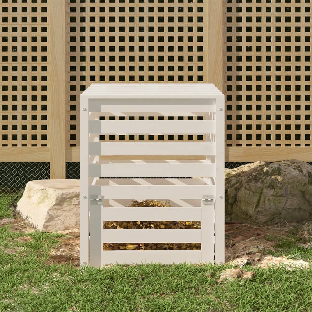 vidaXL Compostador de madera maciza de pino blanco 63,5x63,5x77,5 cm