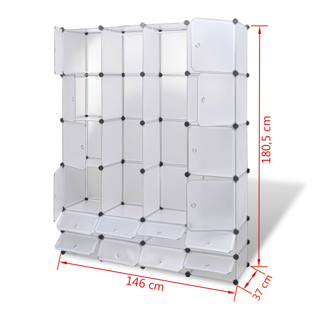 vidaXL Armario modular con 18 compartimentos blanco 37x146x180,5 cm