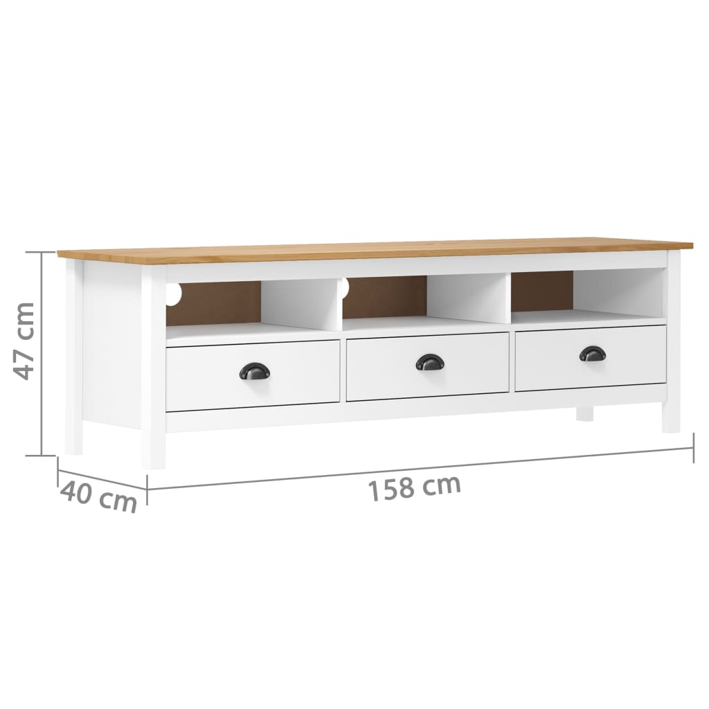 vidaXL Mueble de TV Hill madera maciza de pino blanco 158x40x47 cm