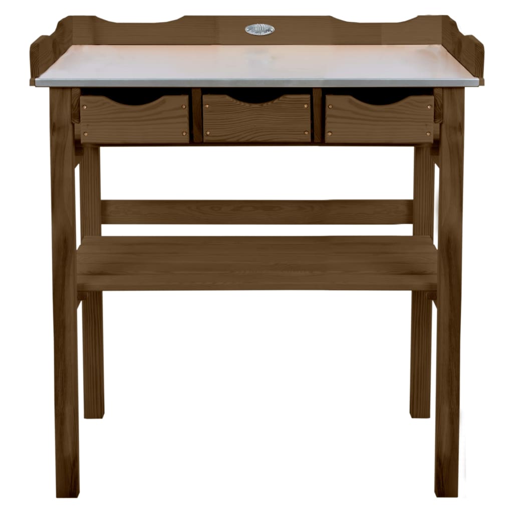 Esschert Design Mesa para macetas con cajones marrón