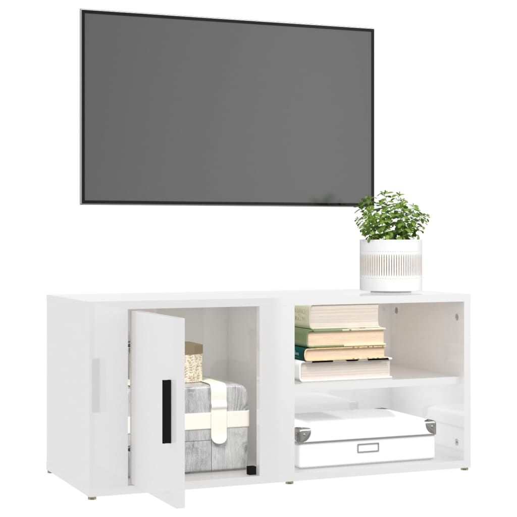 vidaXL Mueble de TV madera contrachapada blanco brillo 80x31,5x36 cm