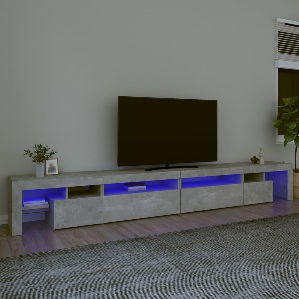 vidaXL Mueble de TV con luces LED gris hormigón 290x36,5x40 cm