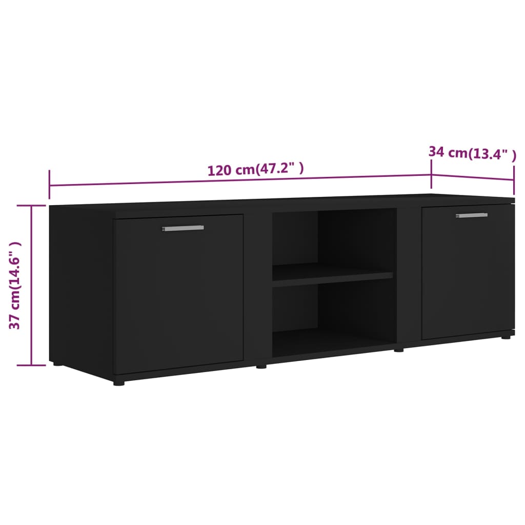 vidaXL Mueble de TV madera contrachapada negra 120x34x37 cm