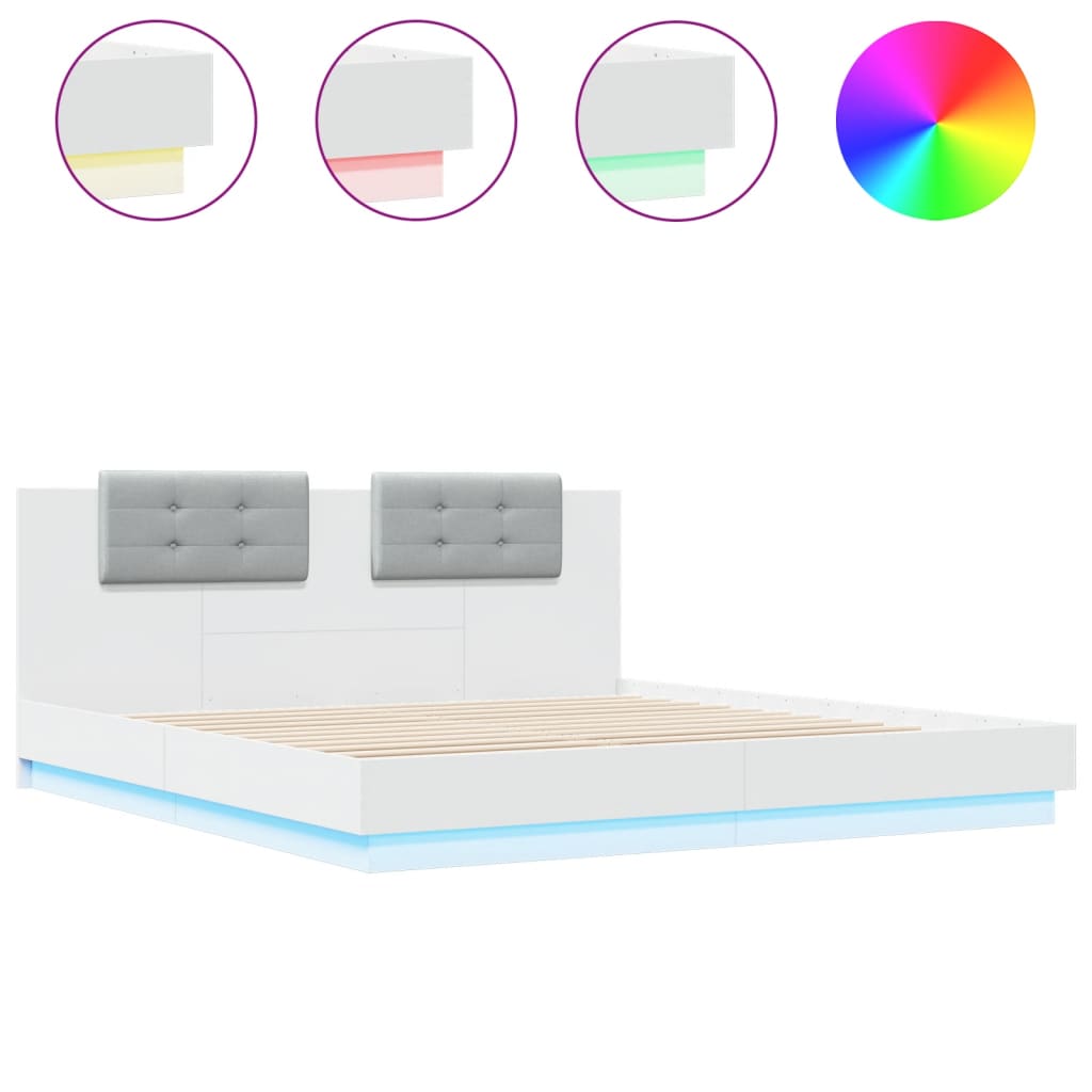 vidaXL Estructura de cama con cabecero y luces LED blanco 180x200 cm