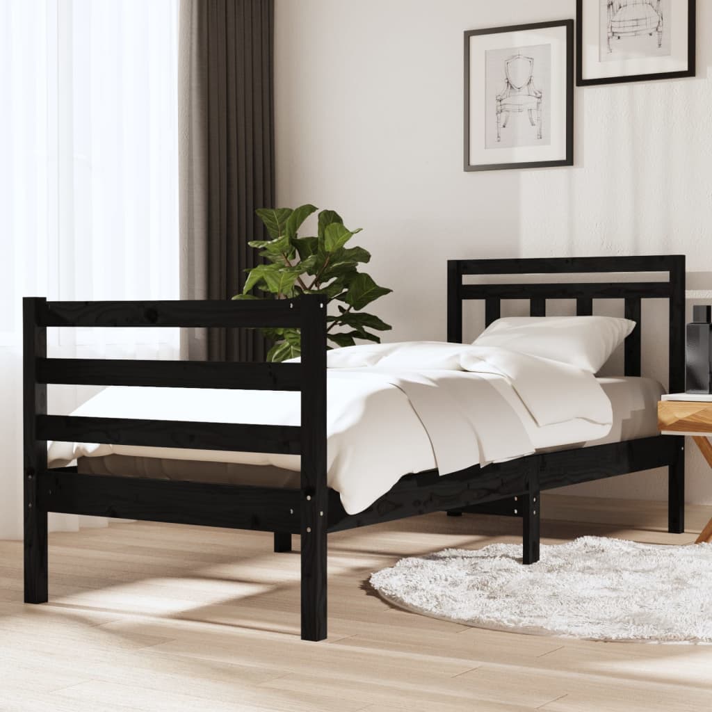vidaXL Estructura cama madera maciza individual negro 75x190 cm