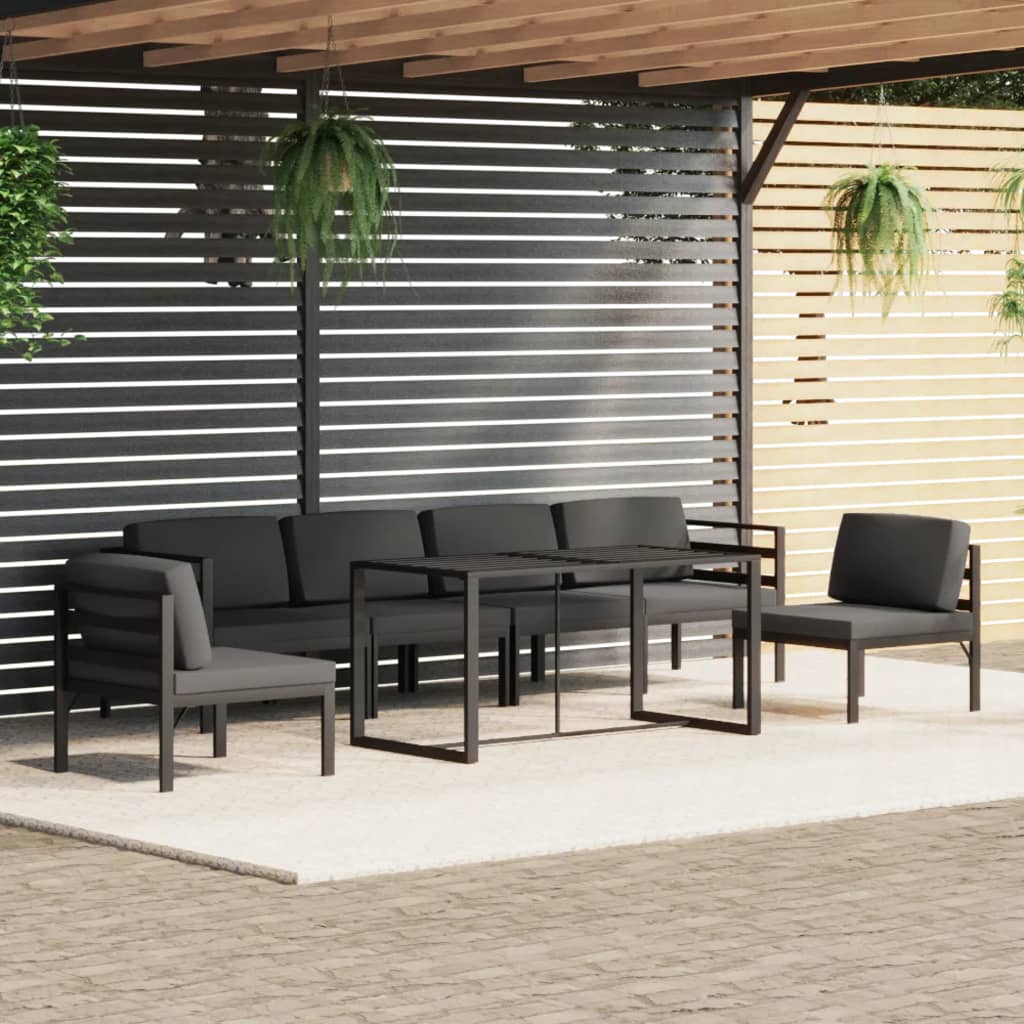 vidaXL Set muebles de jardín 7 pzas y cojines aluminio gris antracita