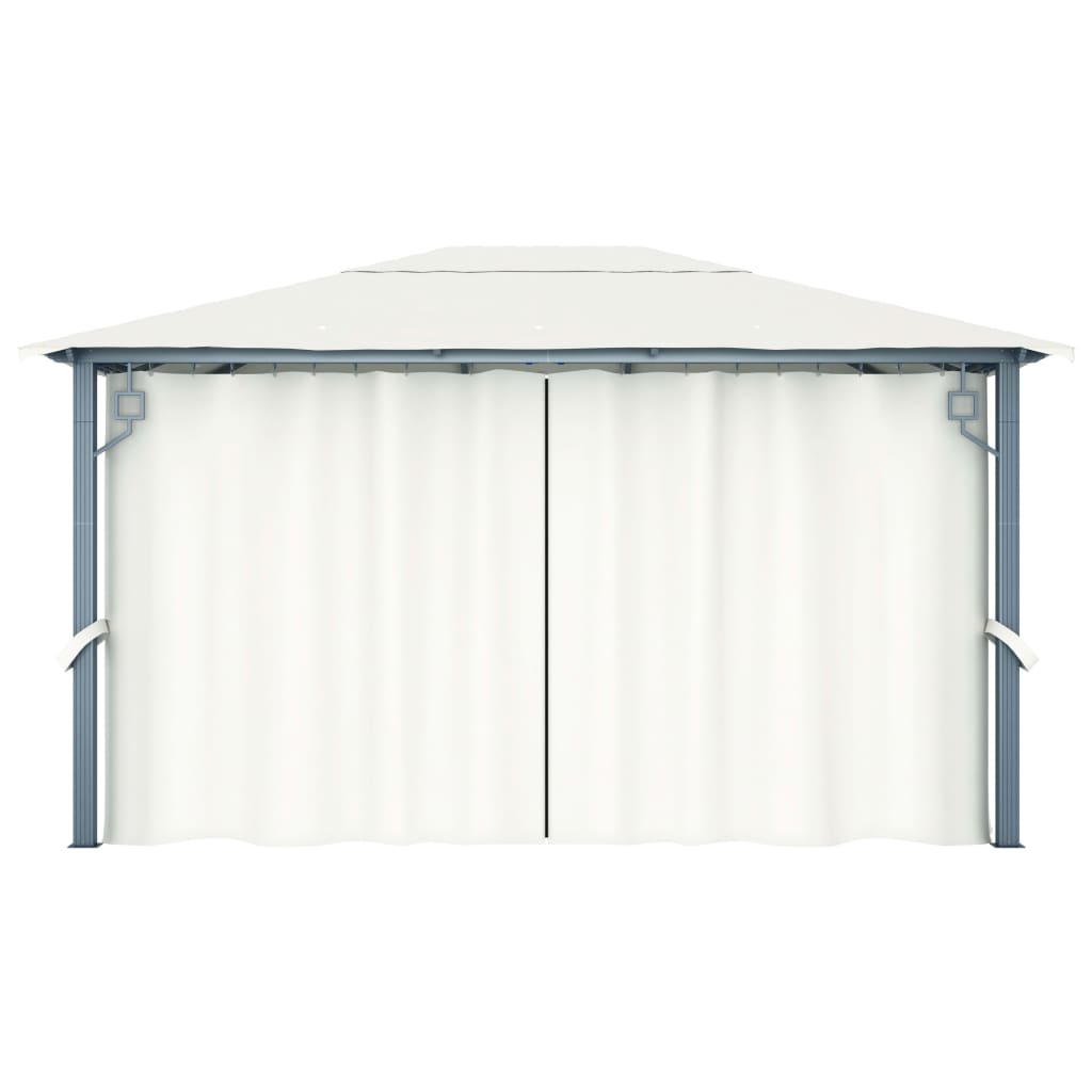 vidaXL Cenador con cortina y tira luces LED aluminio crema 400x300 cm
