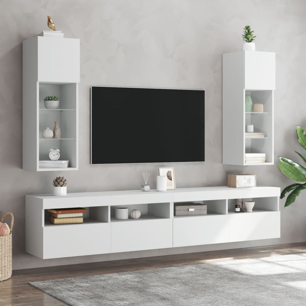 vidaXL Muebles de TV con luces LED 2 uds blanco 30,5x30x90 cm