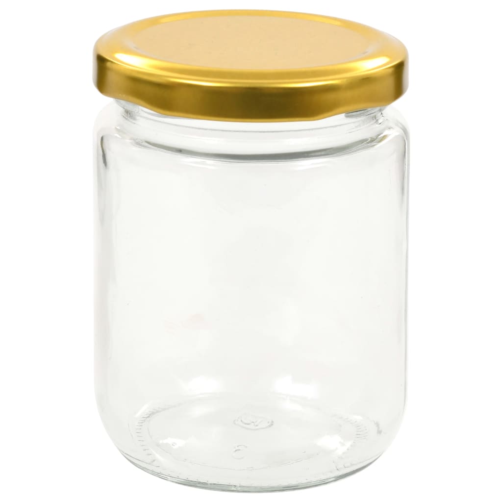 vidaXL Tarros de mermelada de vidrio con tapa dorada 96 uds 230 ml