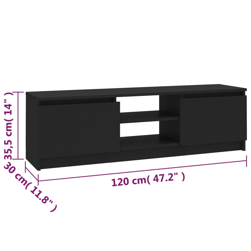 vidaXL Mueble para TV de aglomerado negro 120x30x35,5 cm