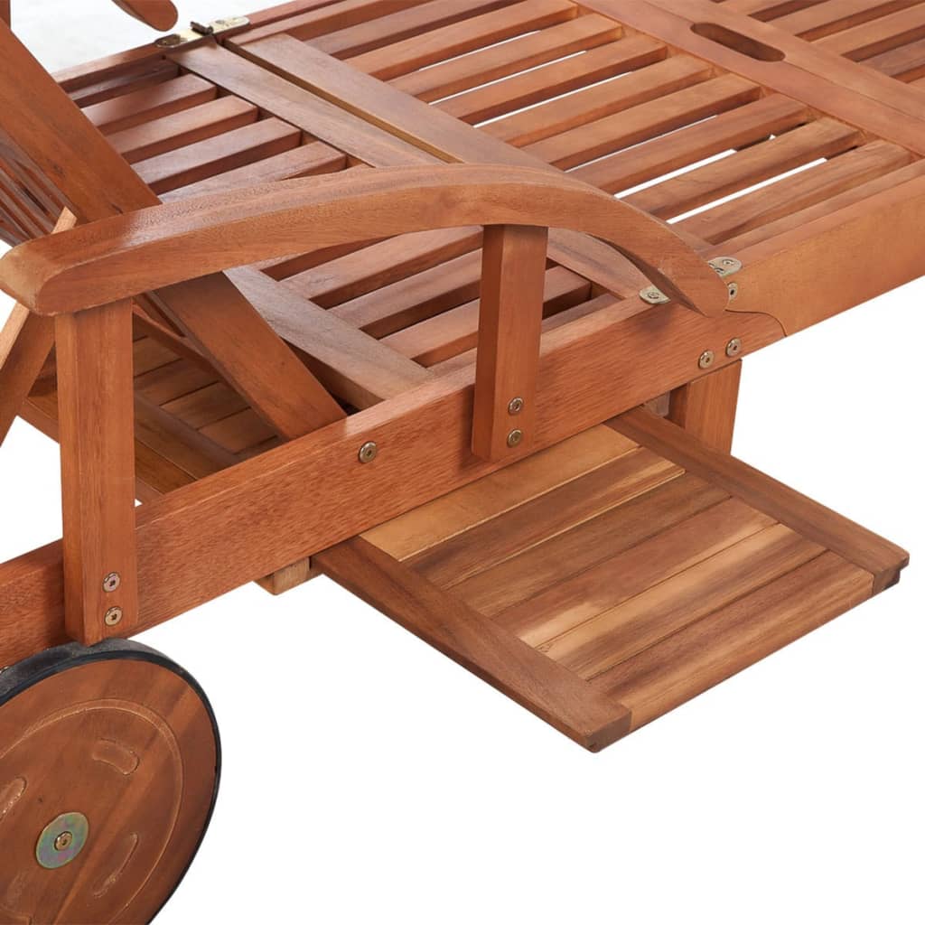 vidaXL Tumbona con cojín y ruedas de madera maciza de acacia
