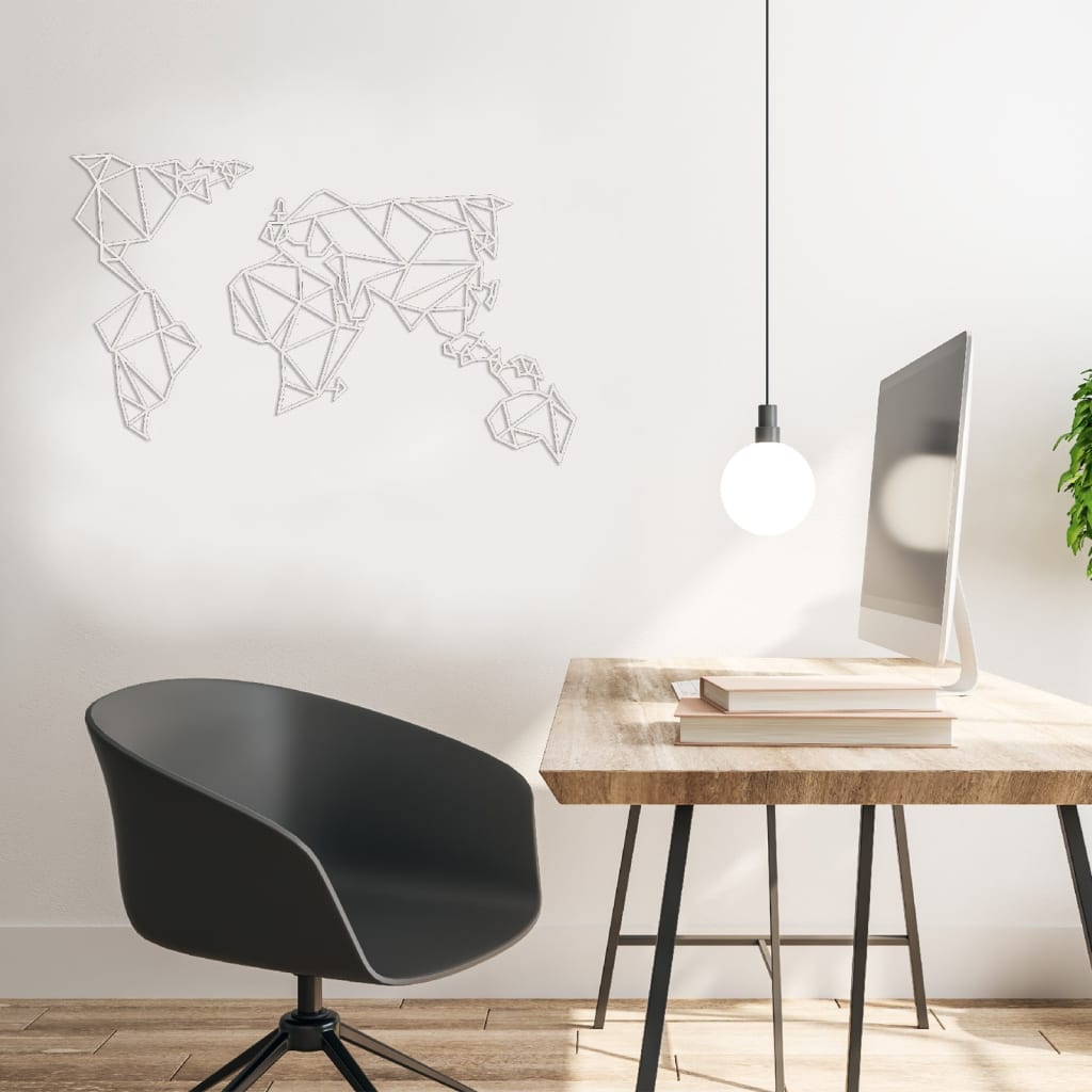 Homemania Adorno de pared mapa del mundo acero blanco 100x58 cm