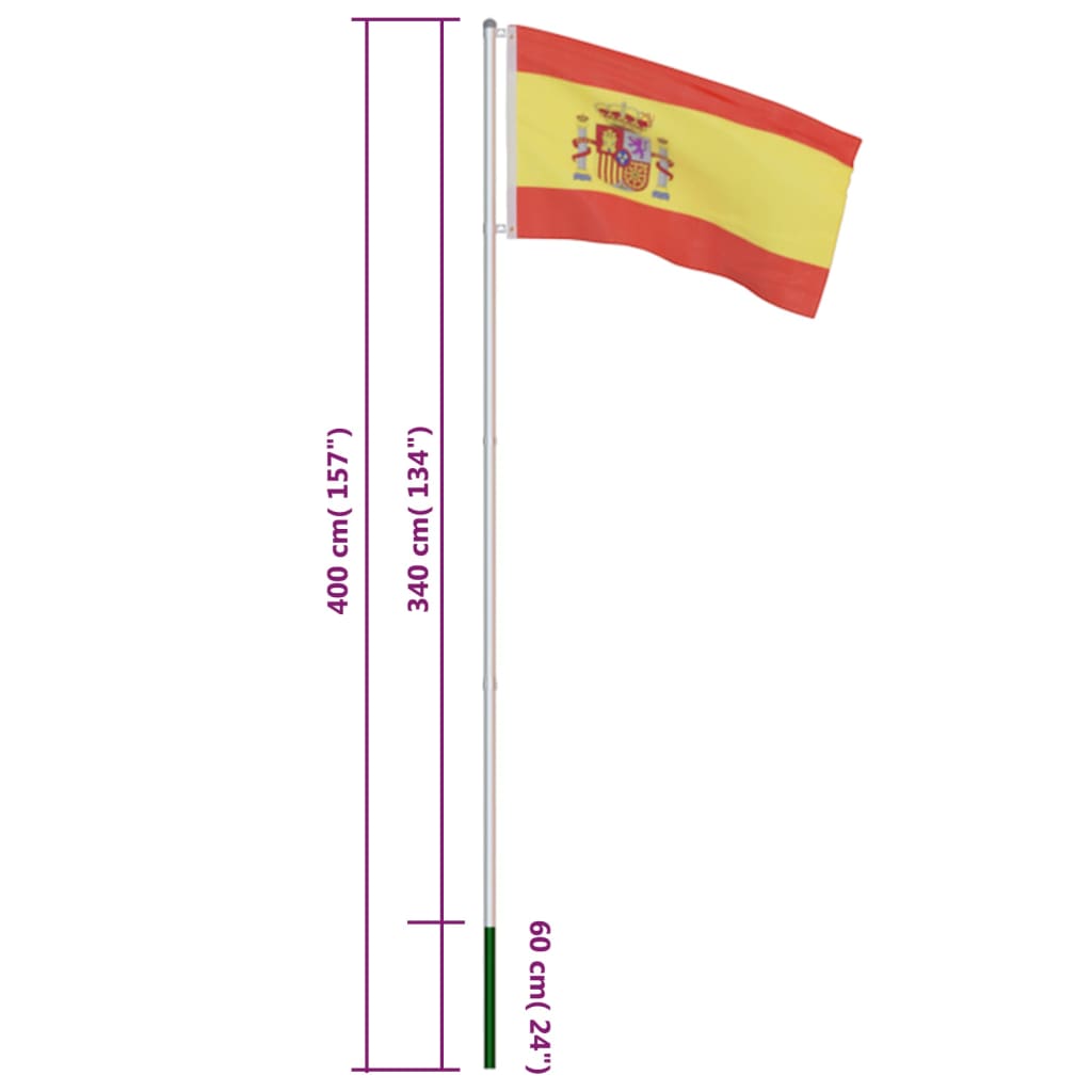 vidaXL Bandera de España y mástil de aluminio 4 m