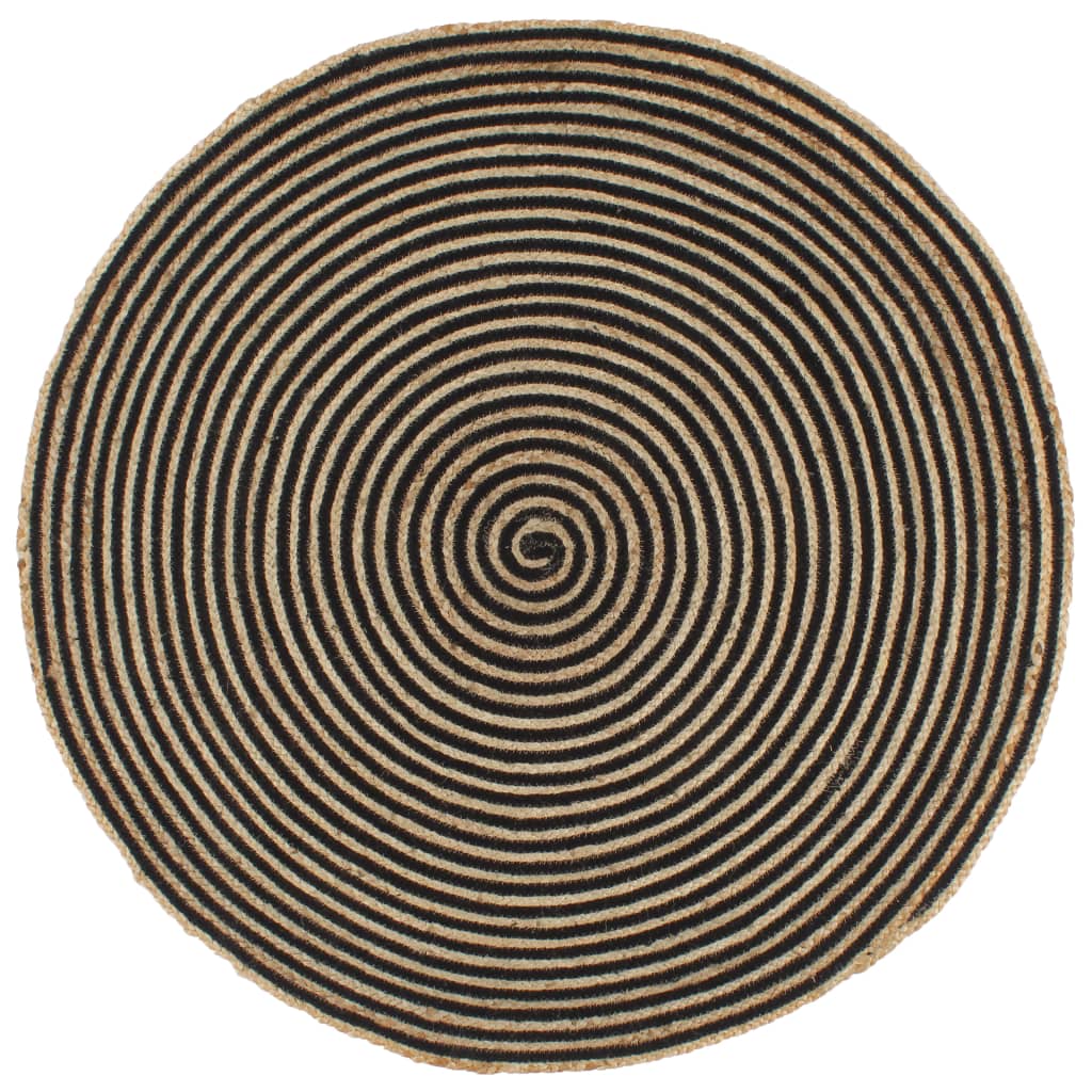 vidaXL Alfombra de yute tejida a mano diseño espiral negro 90 cm