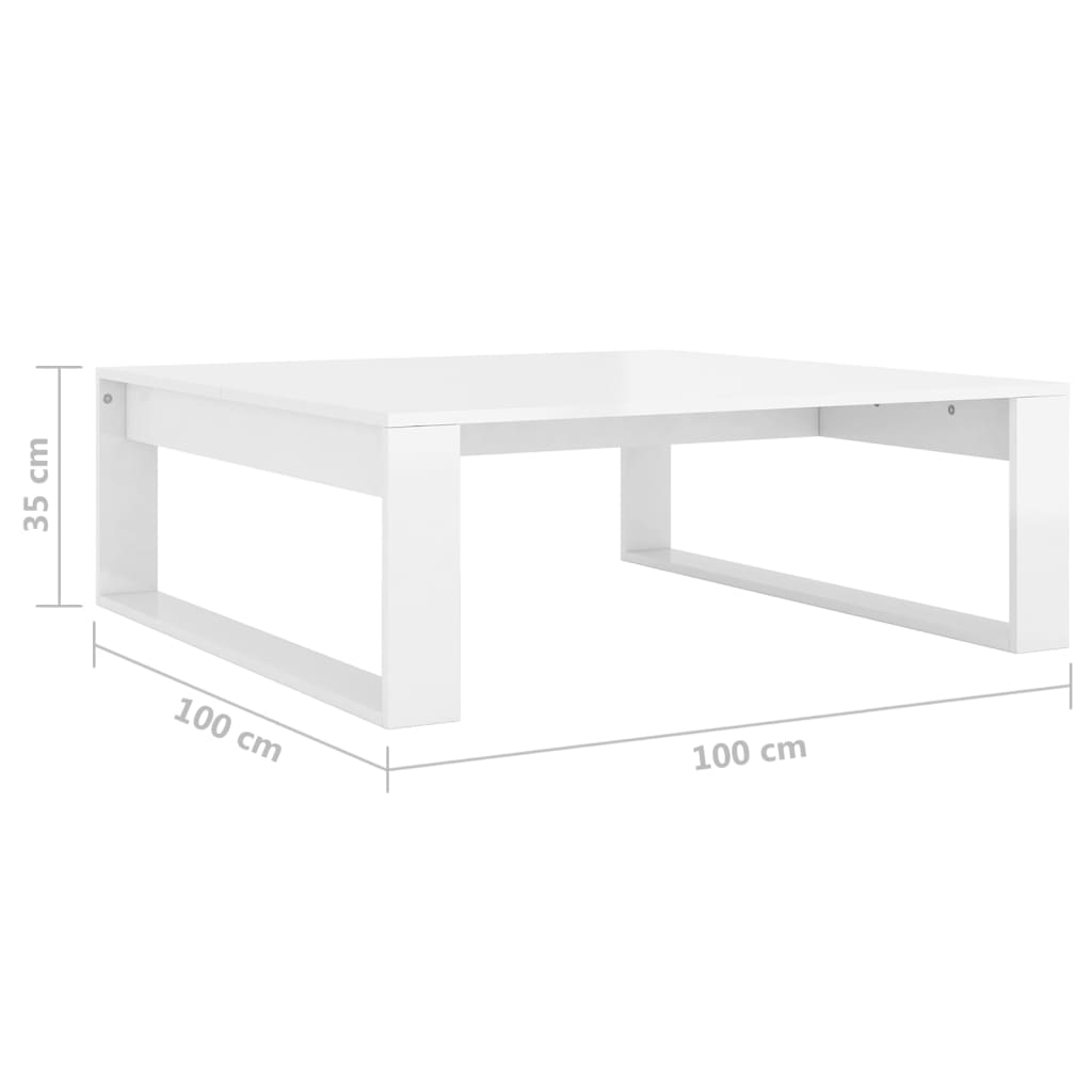 vidaXL Mesa de centro madera contrachapada blanco brillo 100x100x35 cm