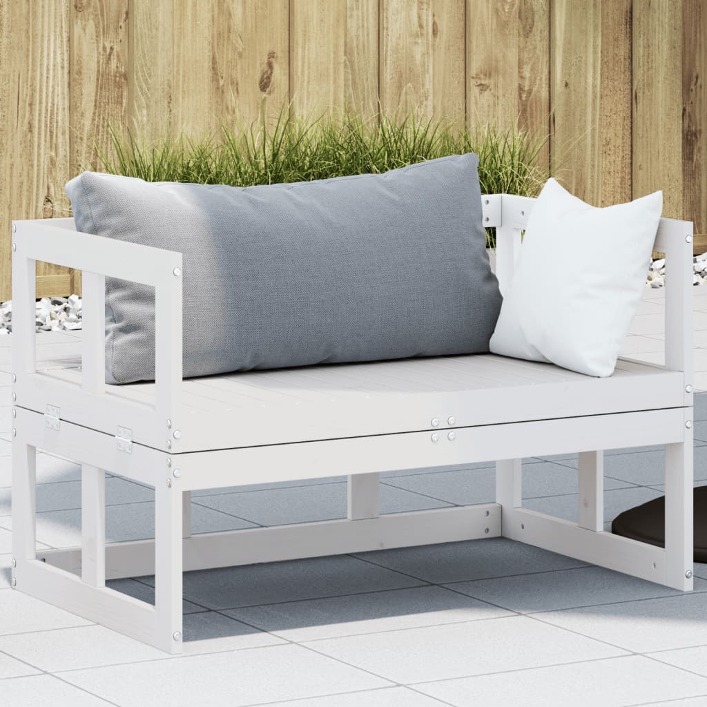 vidaXL Banco sofá de jardín extensible madera maciza de pino blanco