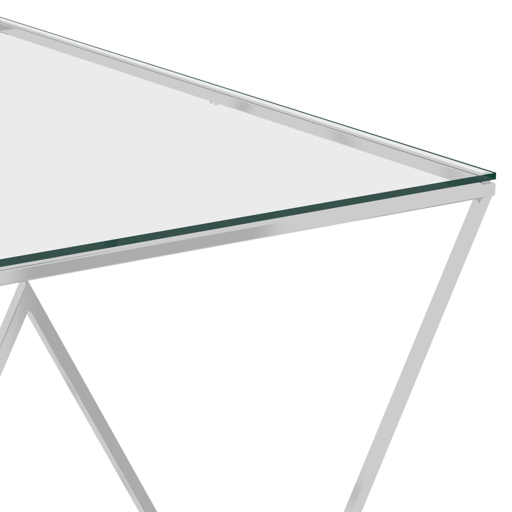 vidaXL Mesa de centro acero inoxidable y vidrio plateada 55x55x55 cm