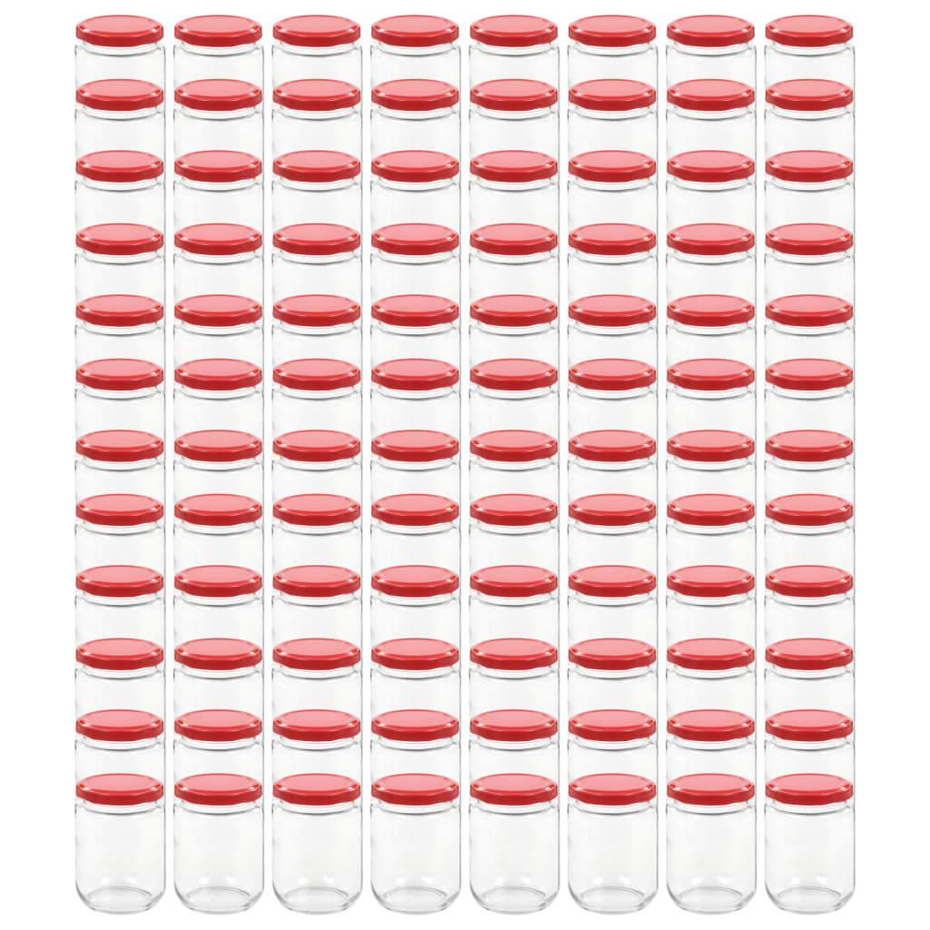 vidaXL Tarros de mermelada de vidrio con tapa roja 96 unidades 230 ml