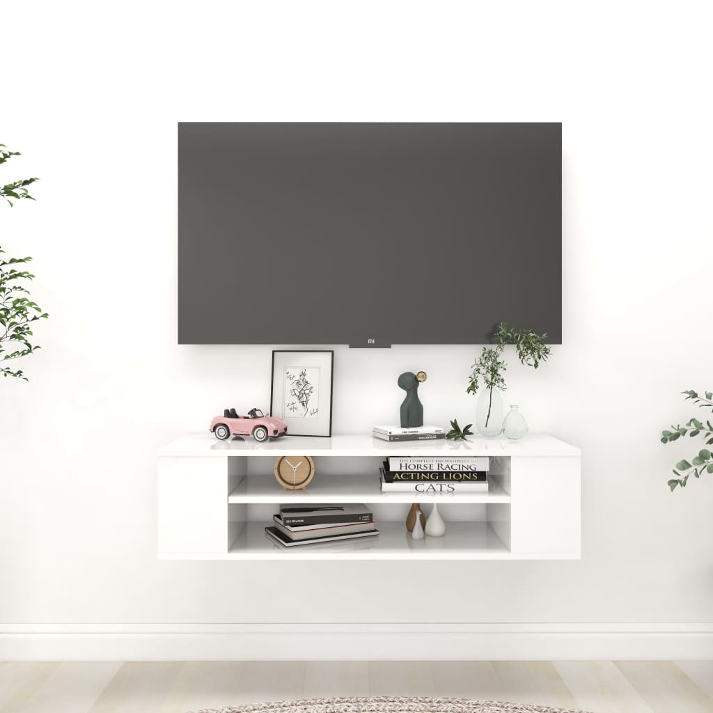 vidaXL Mueble de TV colgante contrachapada blanco brillo 100x30x26,5cm