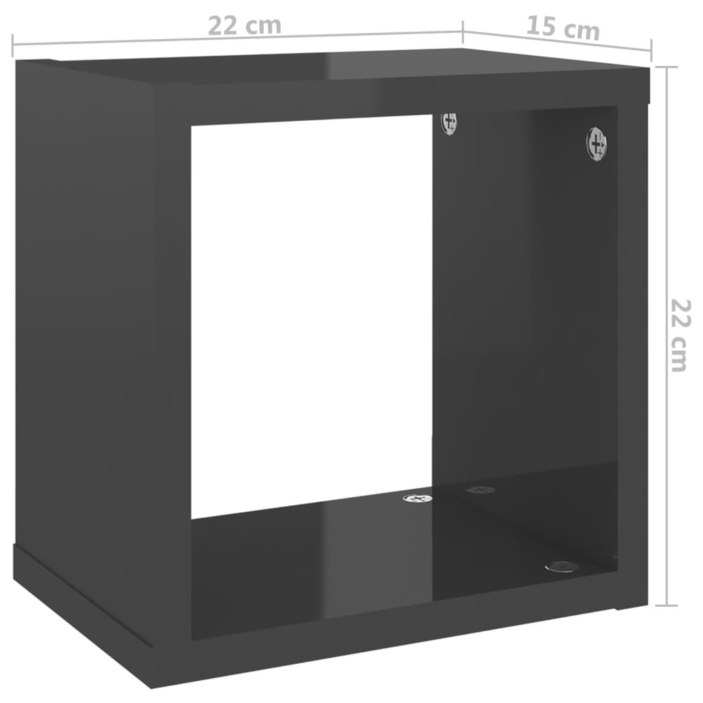 vidaXL Estantes cubo de pared 6 unidades gris brillo 22x15x22 cm