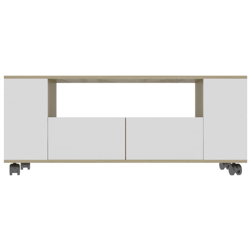 vidaXL Mueble de TV madera contrachapada blanco y roble 120x35x48 cm
