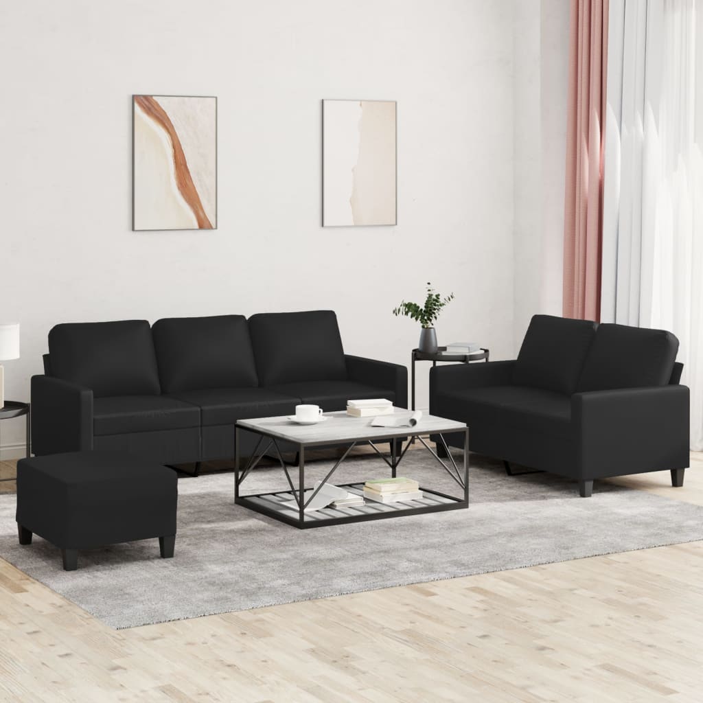 vidaXL Juego de sofás con cojines 3 piezas cuero sintético negro