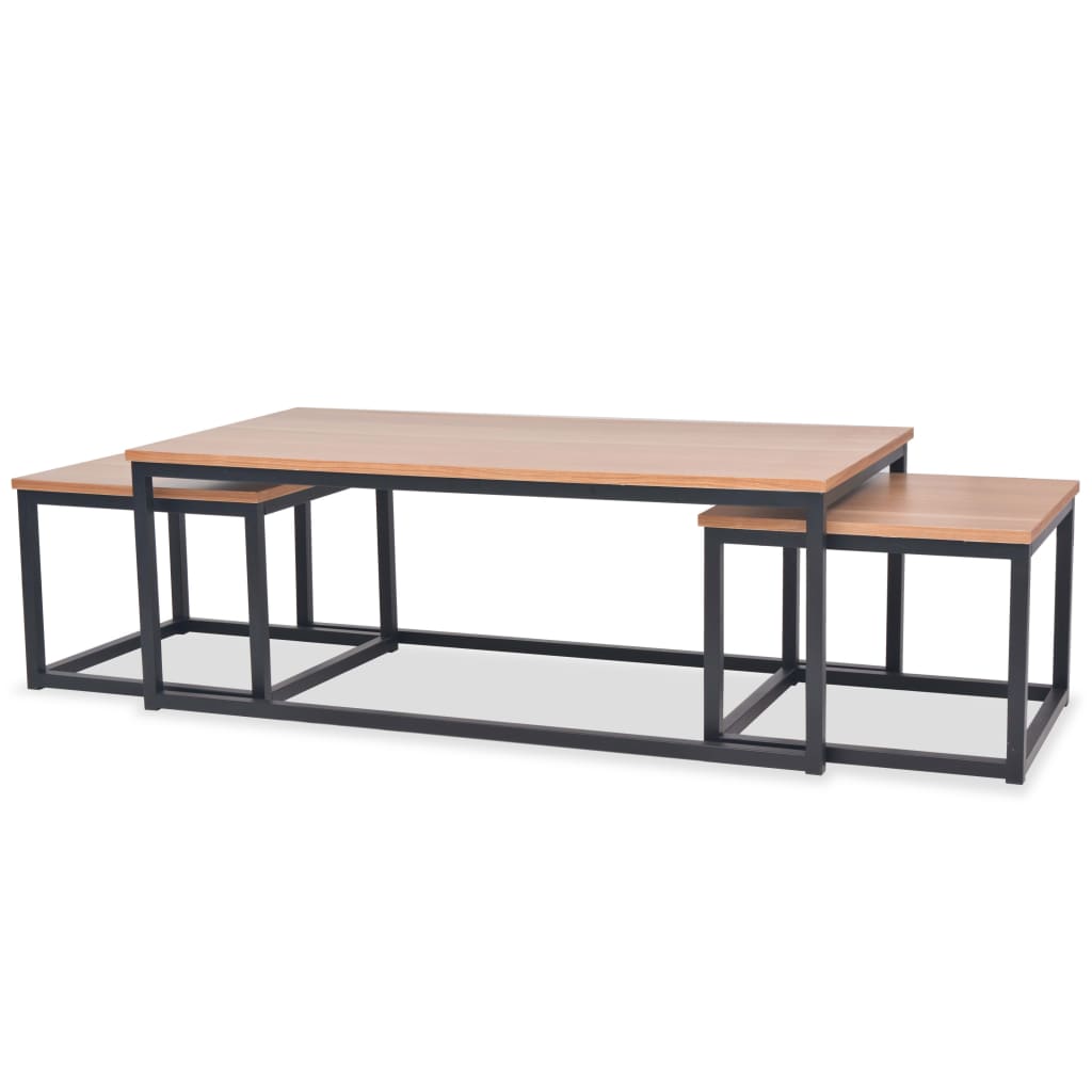vidaXL Juego de mesas de centro de madera de fresno 3 piezas