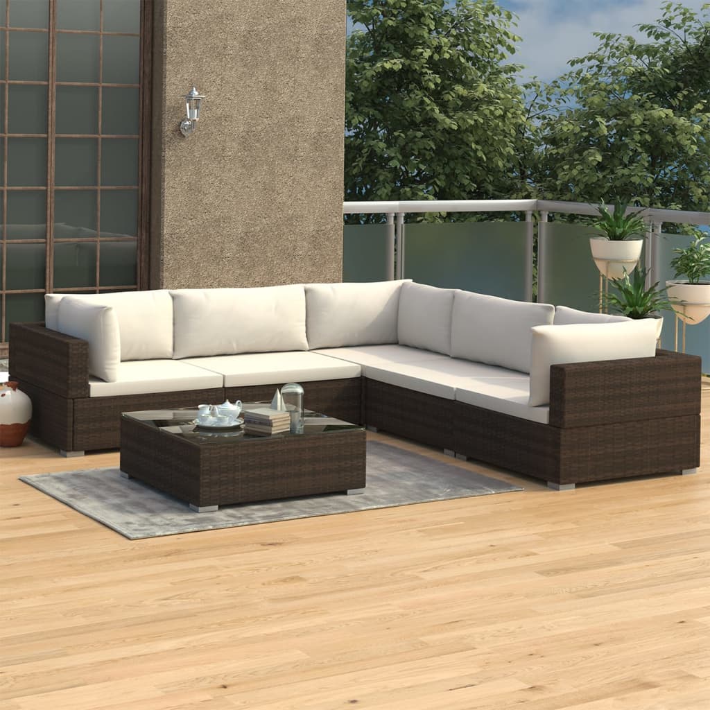 vidaXL Set muebles de jardín 6 piezas y cojines ratán sintético marrón