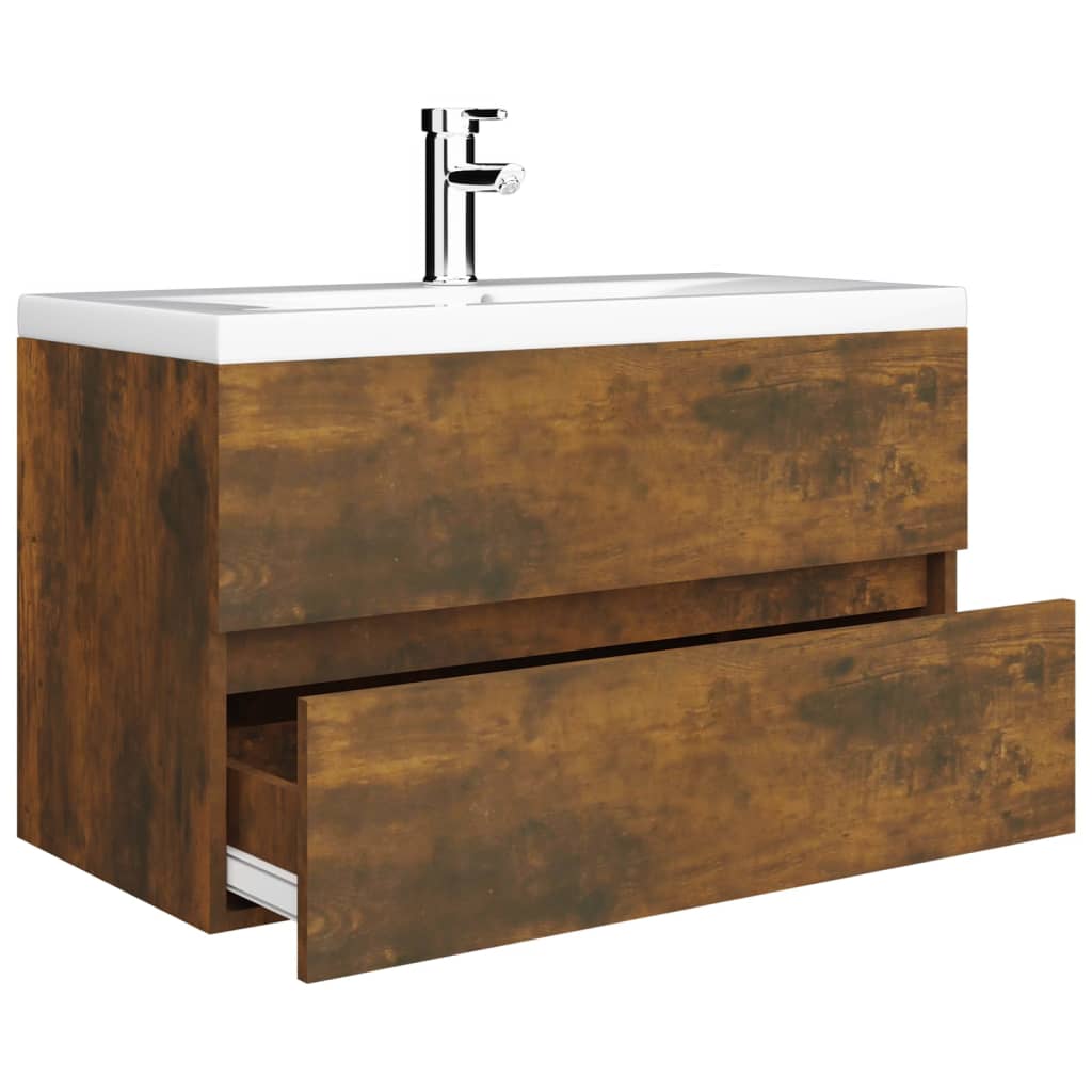 vidaXL Mueble de baño con lavabo madera contrachapada roble ahumado