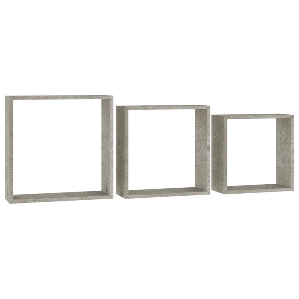 vidaXL Estantes cubo de pared 3 unidades gris hormigón
