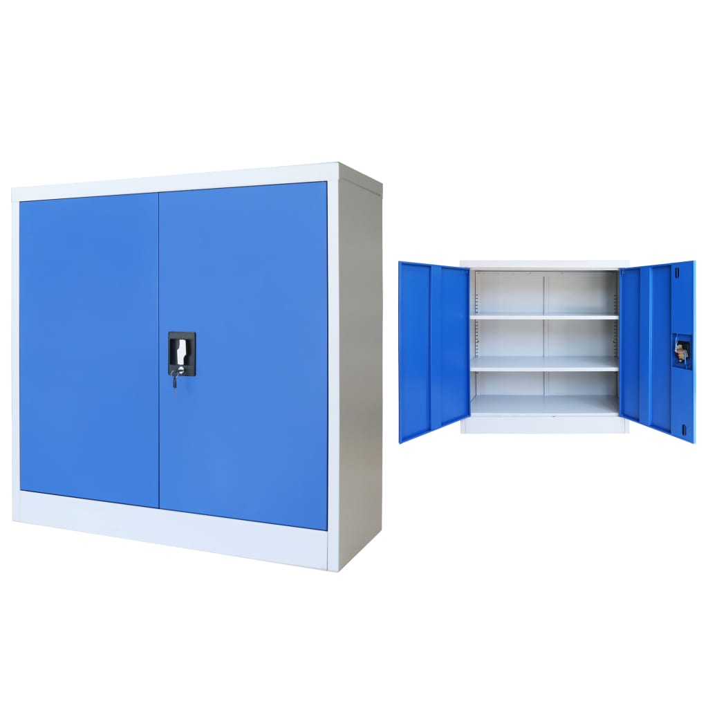 vidaXL Armario de oficina de metal 90x40x90 cm gris y azul