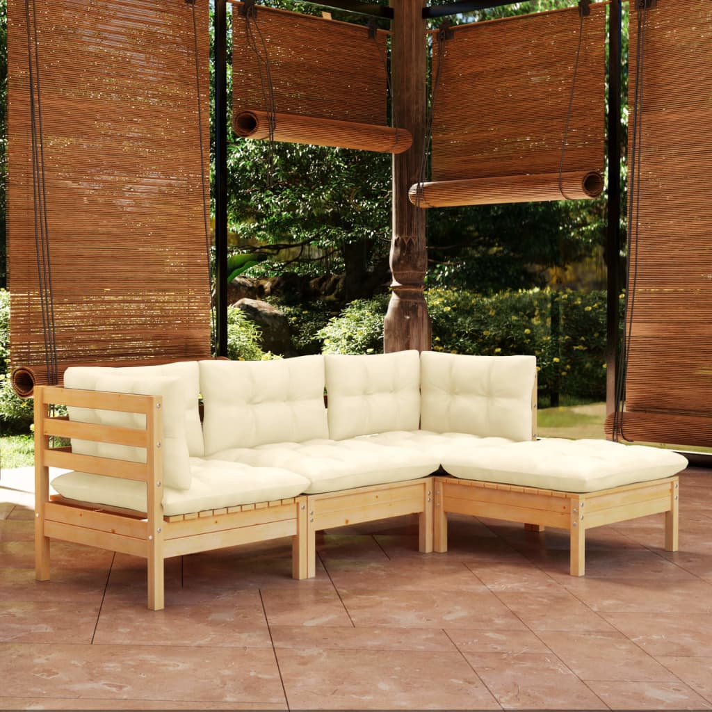 vidaXL Muebles de jardín 4 piezas con cojines madera de pino crema