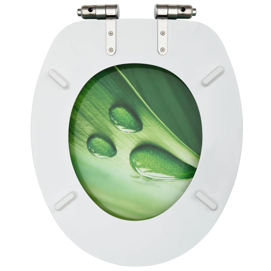 vidaXL Asiento WC tapa cierre suave 2 uds MDF verde diseño gota agua