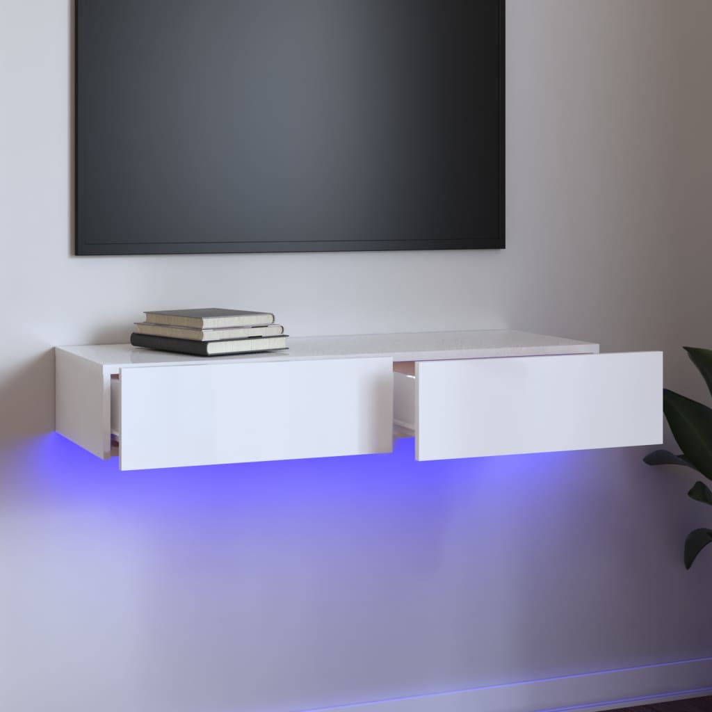 vidaXL Mueble de TV con luces LED blanco brillante 90x35x15,5 cm