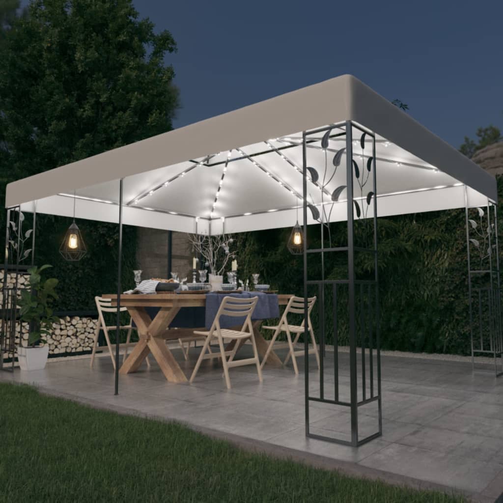 vidaXL Cenador con doble techo y tira de luces LED blanco 3x4 m