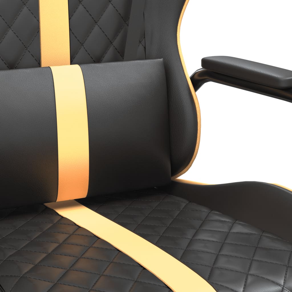 vidaXL Silla gaming con masaje cuero sintético dorado y negro