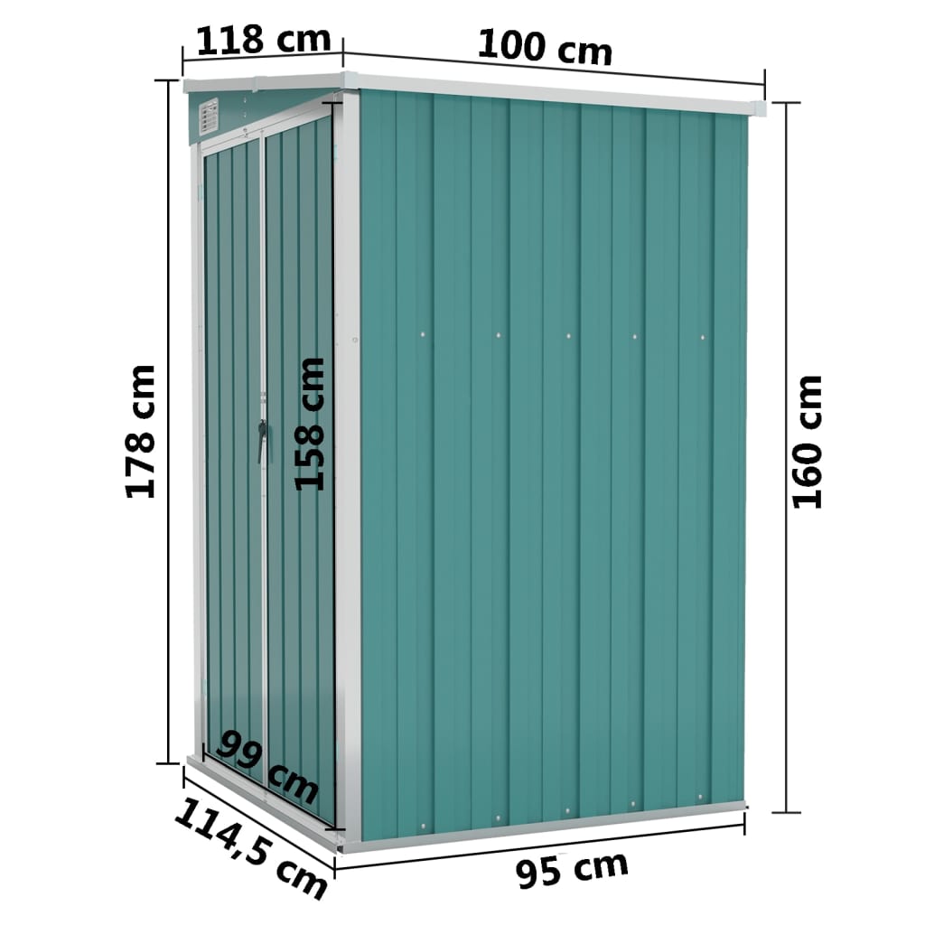 vidaXL Cobertizo de jardín pared acero galvanizado verde 118x100x178cm