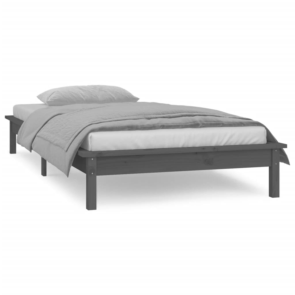 vidaXL Estructura de cama con LED madera maciza gris 90x200 cm