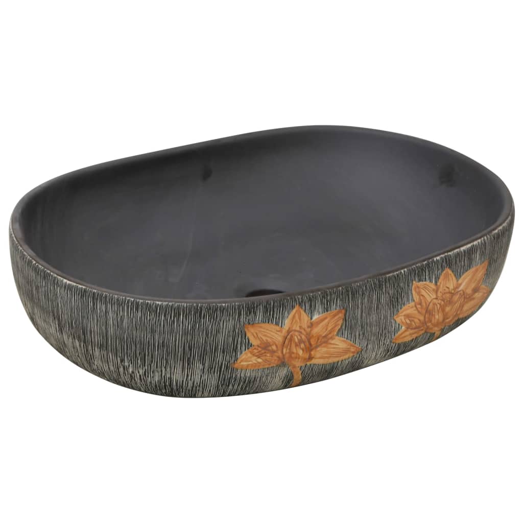vidaXL Lavabo sobre encimera ovalado cerámica gris y negro 59x40x14 cm