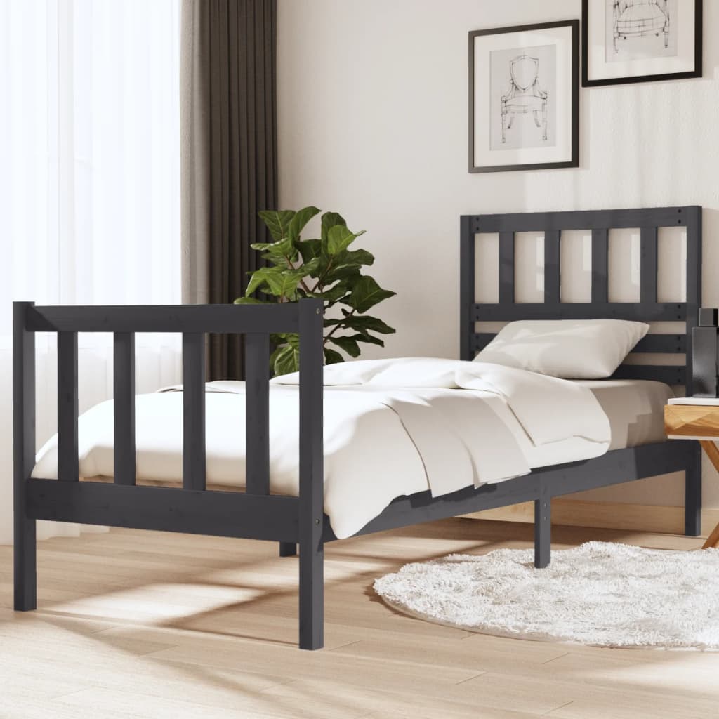 vidaXL Estructura de cama madera maciza gris individual 75x190 cm