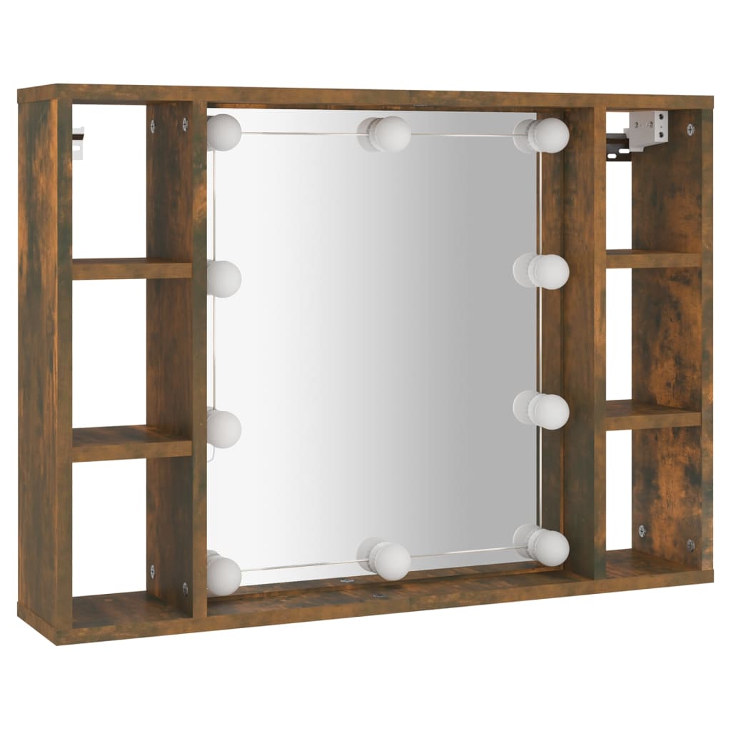 vidaXL Mueble con espejo y LED color roble ahumado 76x15x55 cm