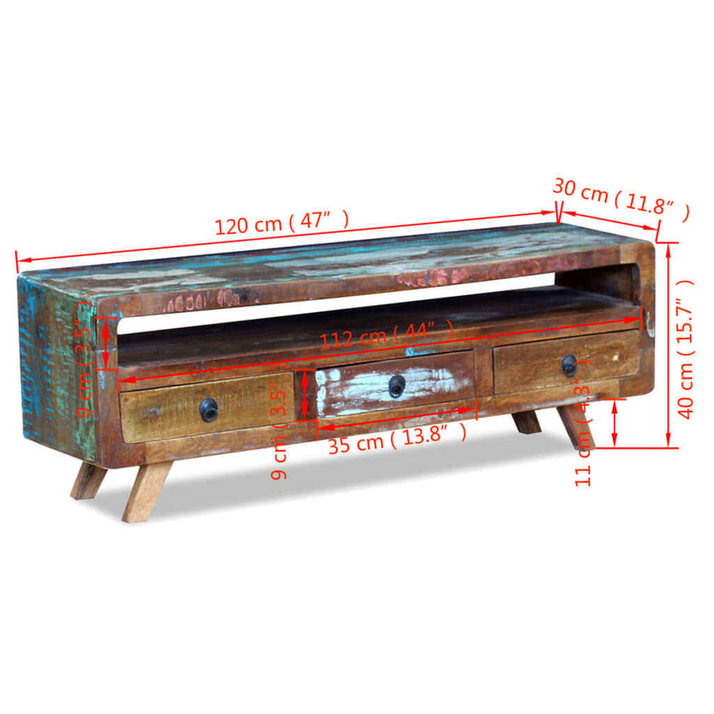 vidaXL Mueble de TV con 3 cajones madera maciza reciclada