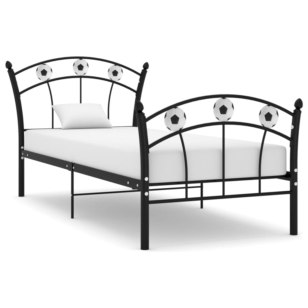 vidaXL Estructura de cama con diseño de fútbol metal negro 90x200 cm