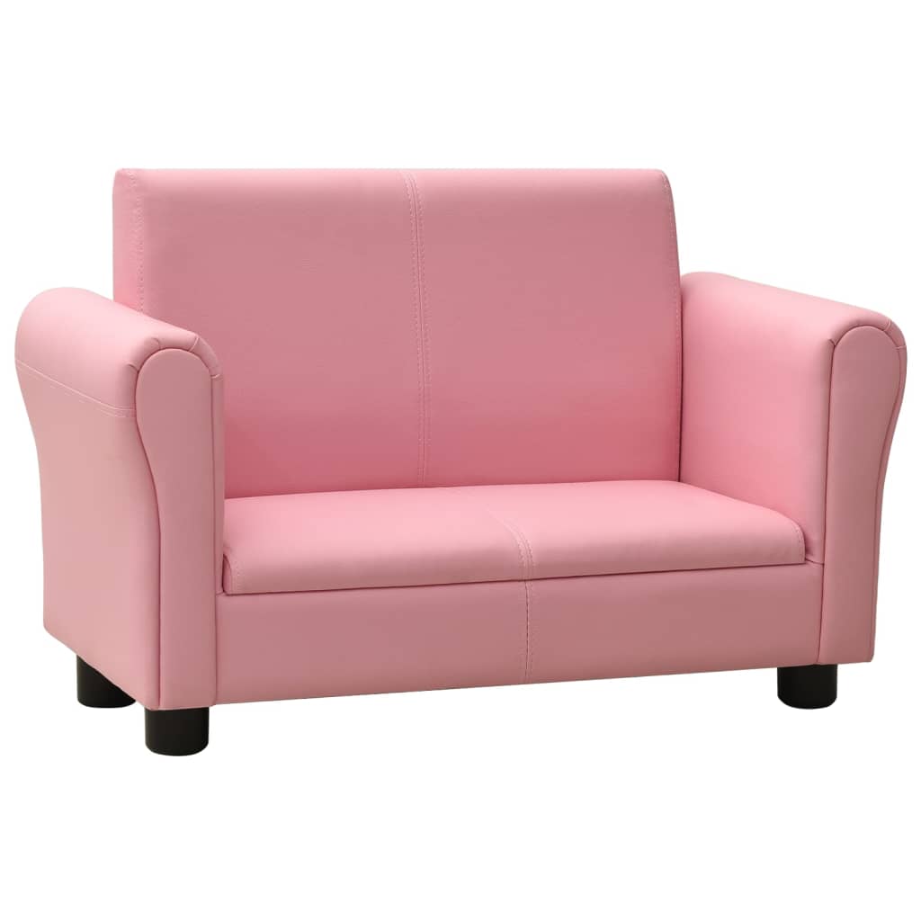 vidaXL Sofá infantil con taburete de cuero sintético rosa