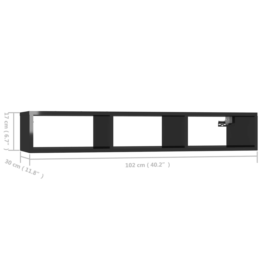 vidaXL Estantería pared madera contrachapada negro brillo 102x30x17 cm