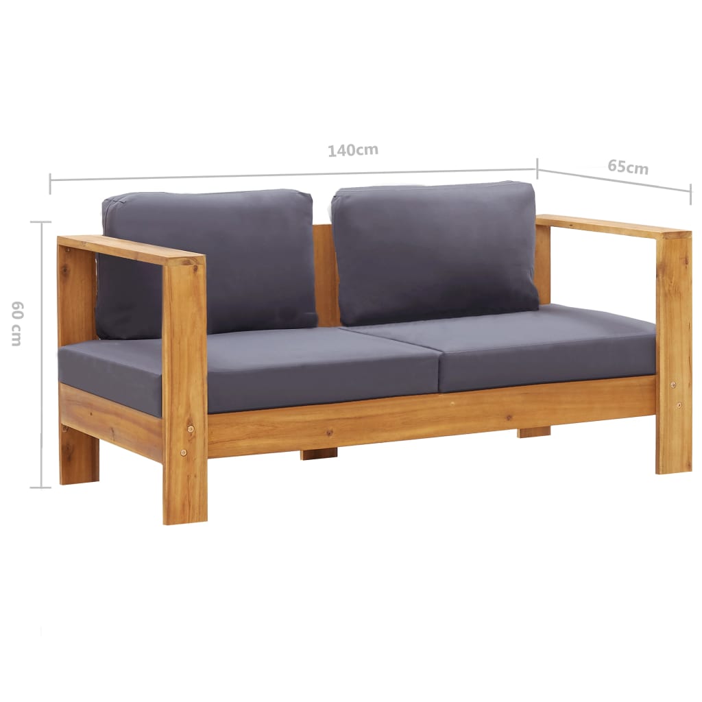 vidaXL Banco sofá de jardín y cojines madera maciza acacia gris 140 cm