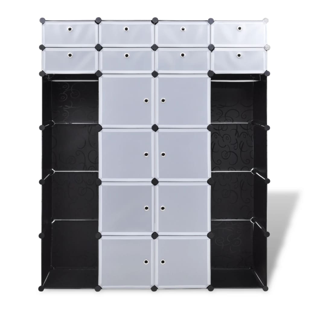 vidaXl Armario modular 18 compartimentos negro y blanco 37x146x180,5cm